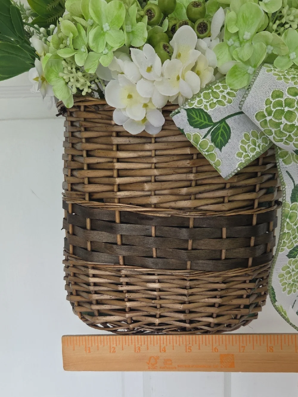 Green Hydrangea Floral Wreath Door Basket Decorative Bow Year Round Door Wreath